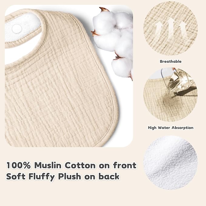 Susurration Muslin Baby Drool Bibs 10Pack Soft Square Adjustable Bandana Bibs - Image 2