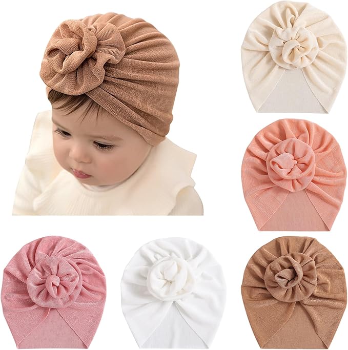 DRESHOW BQUBO 5 Pieces Newborn Baby Turban Hats Bow Baby Infant Beanie by DRESHOW