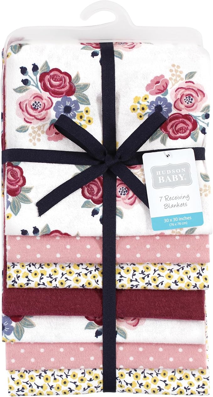 Hudson Baby Unisex Baby Cotton Poly Flannel Receiving Blankets Bundle, Blush - Image 2