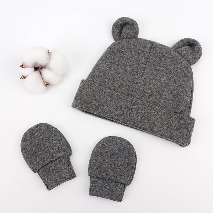 BQUBO Newborn Baby Hats Mittens Set Hospital Hat Beanie Infant Caps Baby Gloves - Image 6