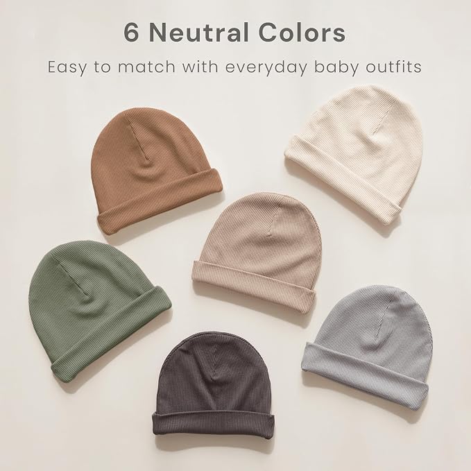 Konssy 6 Pack Baby Beanie Hats for Newborn Infant Girls Boys, 0-24 Months | - Image 4