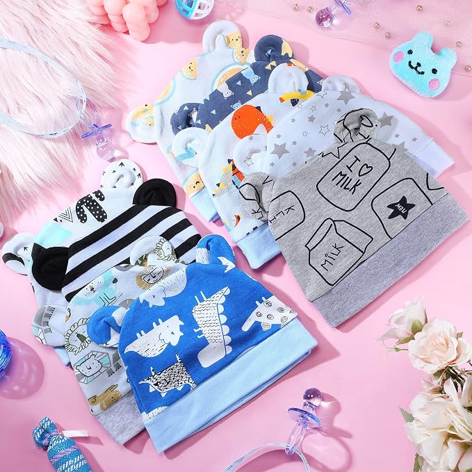 Geyoga 9 Pieces Newborn Baby Hat Bear Ears Infant Caps Baby Boy Girl Toddler - Image 4