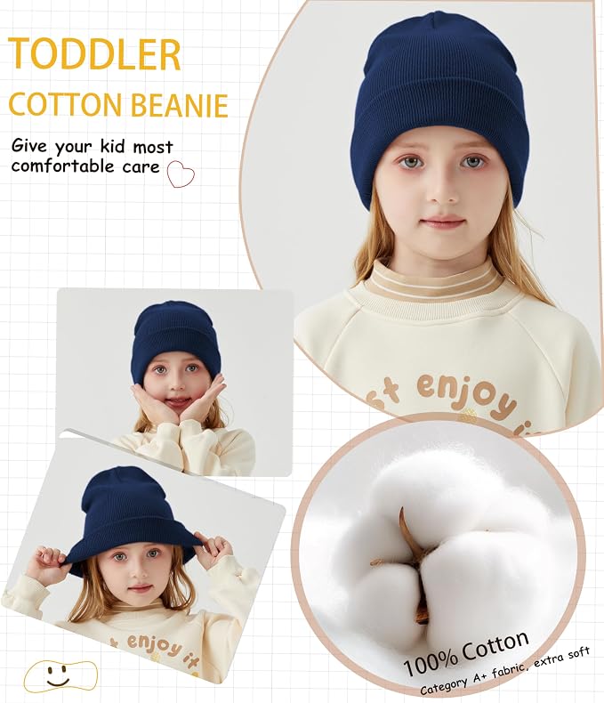 ROYBENS 100% Cotton Baby Beanie Cute Toddler Winter Hat Knit Caps Ages 0-8 | - Image 4
