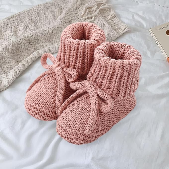 SOLILOQUY Baby Boy Girl Cozy Knit Booties Stay-On Bow Tie Newborn First Shoes - Image 5