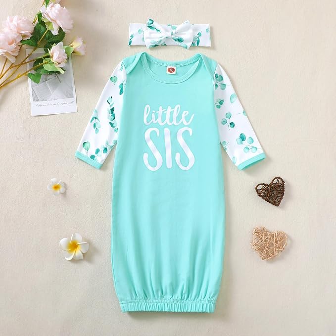 AMAWMW Newborn Baby Girl Little Sister Sleeper Gown Stripe Long Sleeve - Image 4