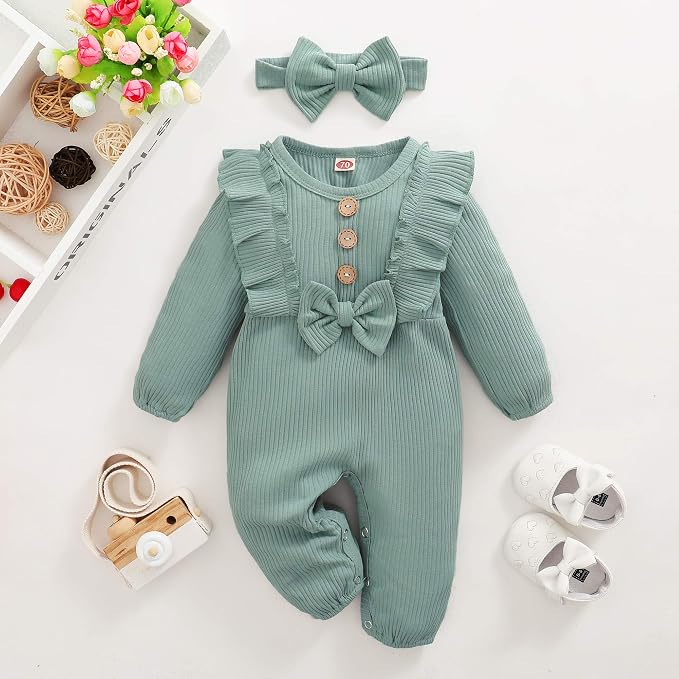 Mioglrie Newborn Baby Girl Clothes 1 Piece Infant Fall Winter Romper Outfit | - Image 6
