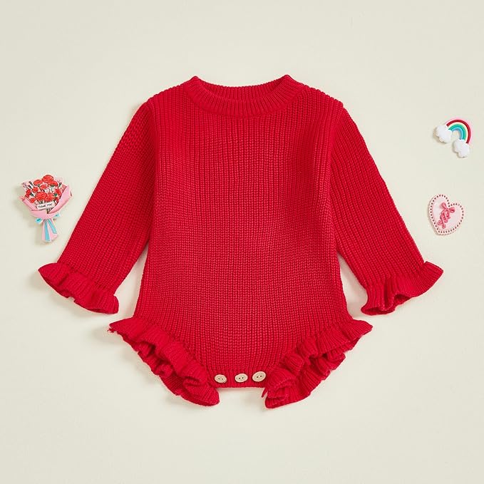 Mubineo Baby Girl Fall Winter Clothes Basic Plain Cute Sweater Romper Outfit - Image 4
