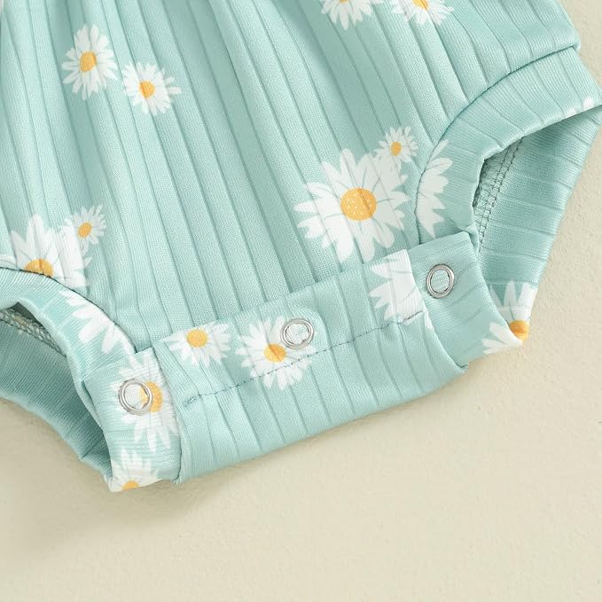 FOCUSNORM Baby Girl Summer Clothes Ribbed Short Sleeve Romper Solid Color - Image 7
