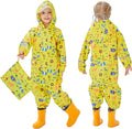 Fewlby Kids Toddler Rain Suit for Boys Girls One Piece Hoodie Zipper Cartoon by FEWLBY