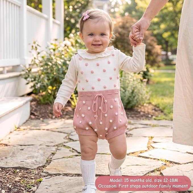 Simplee kids Baby Girl Romper, Sleeveless Pompoms Square Neck | Soft Breathable - Image 7