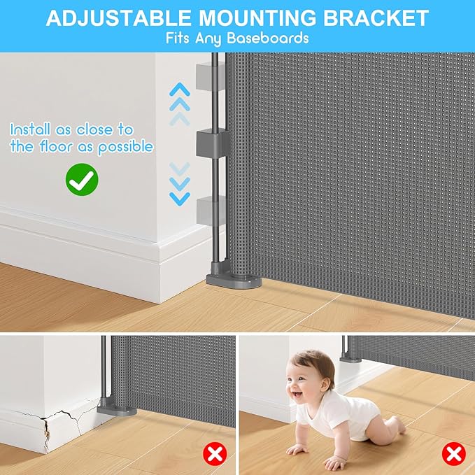 71 Inch Retractable Baby Gates Extra Wide, 41 Inch Reinforced Extra Tall Mesh Safety Gate for Kids Pets, Retractable Dog Gate Baby Retractable Gate for Stair Hallways Doorway Indoor Outdoor, Gray