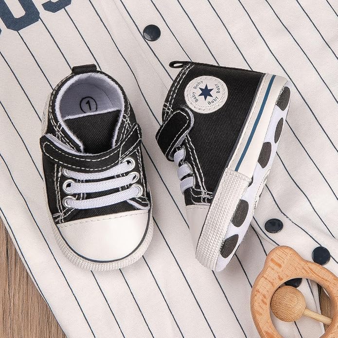 Unisex Baby Girls Boys Canvas High-top Shoes, Newborn Infant Anti-Slip Soft - Image 5