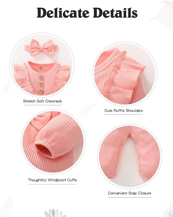 Mioglrie Newborn Baby Girl Clothes 1 Piece Infant Fall Winter Romper Outfit | - Image 4