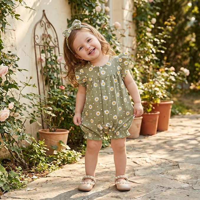 YINGISFITM Newborn Baby Girl Summer Clothes Short Sleeve Bubble Romper Bow - Image 2