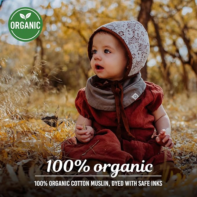 Kishu Baby Indi - Fairtrade Organic Baby Bibs for Girls or Boys - Rounded, 4-Way Reversible, 8 Layer Muslin Drool Bibs