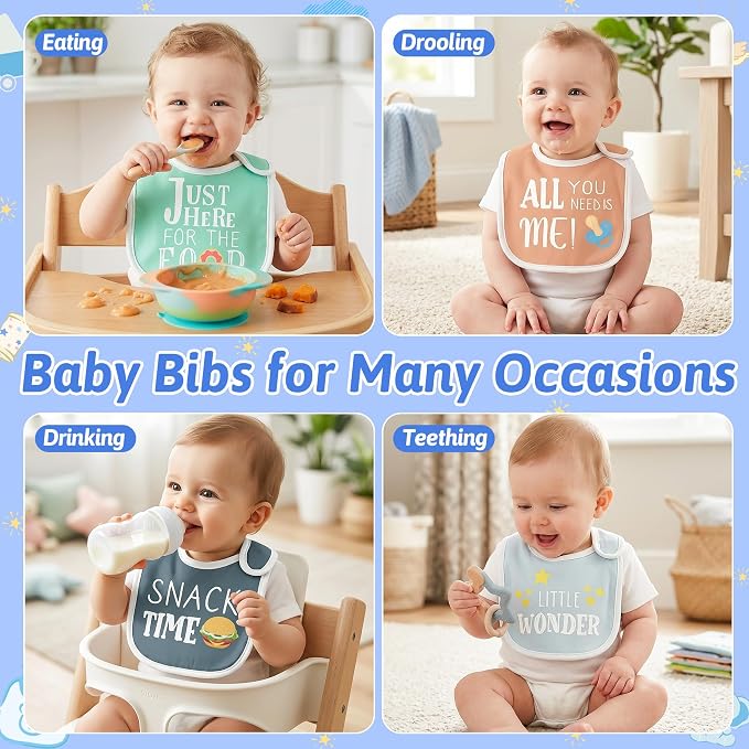 7Pcs Cotton Waterproof Baby Bibs Hook Loop Closure Newborn Bib Keepsake Baby - Image 6