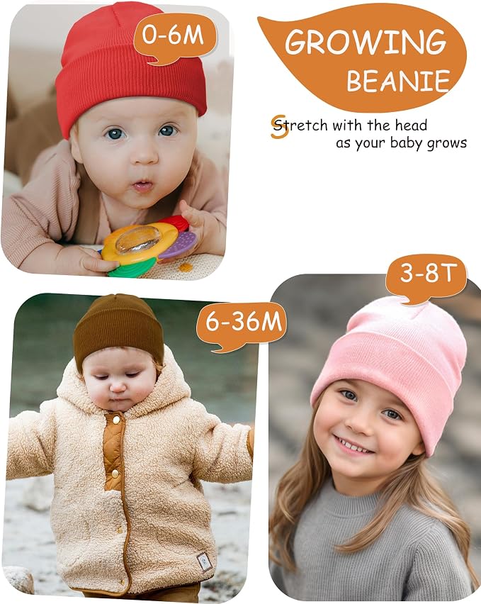 ROYBENS 100% Cotton Baby Beanie Cute Toddler Winter Hat Knit Caps Ages 0-8 | - Image 3