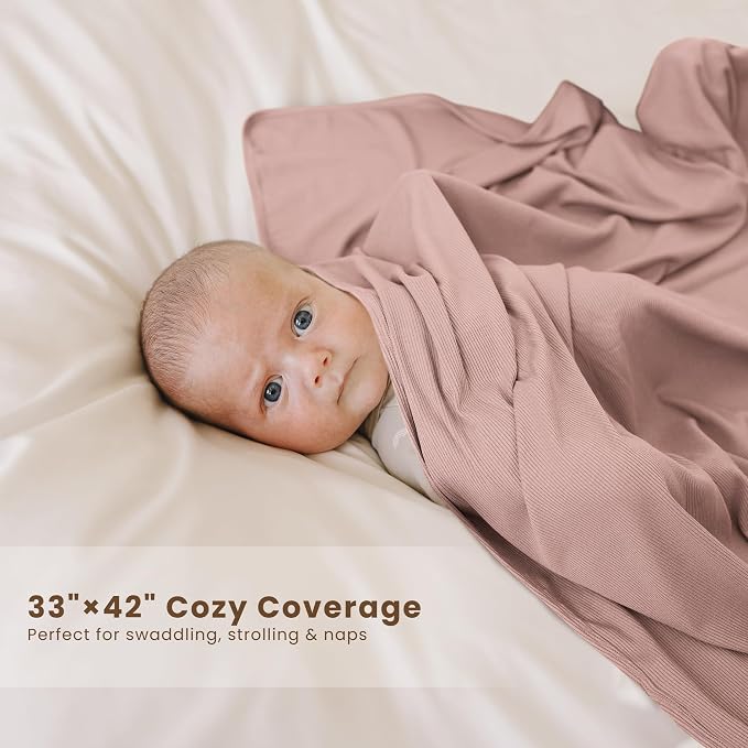 Konssy 2 Pack Ribbed Knit Swaddle Blankets - Image 3