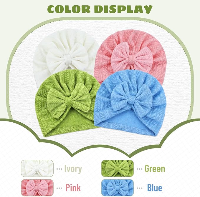 Cinaci 4 Pieces Baby Girls Turban Hats - Image 4