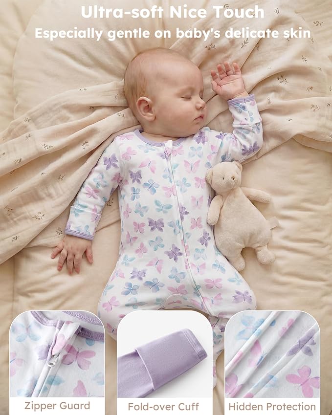 Baby Girl Sleepers 100% Cotton Footie Pajamas Newborn 0-3 3-6 6-9 Months - Image 4