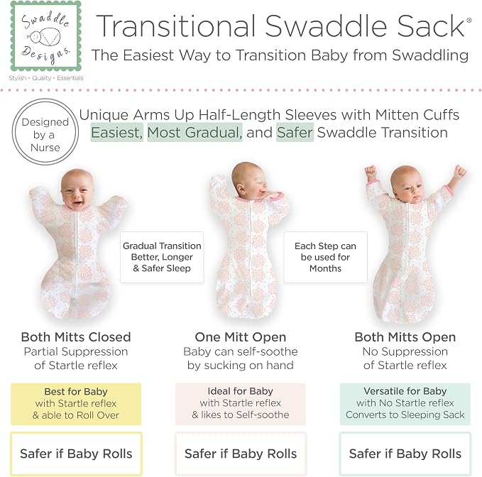 SwaddleDesigns Transitional Swaddle Sack, Arms Up Half-Length Sleeve & Mitten - Image 3