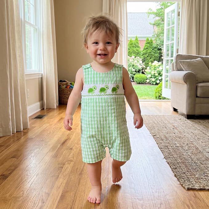 Newborn Baby Boys Sleeveless Seersucker Romper One Piece Straps Overalls - Image 7