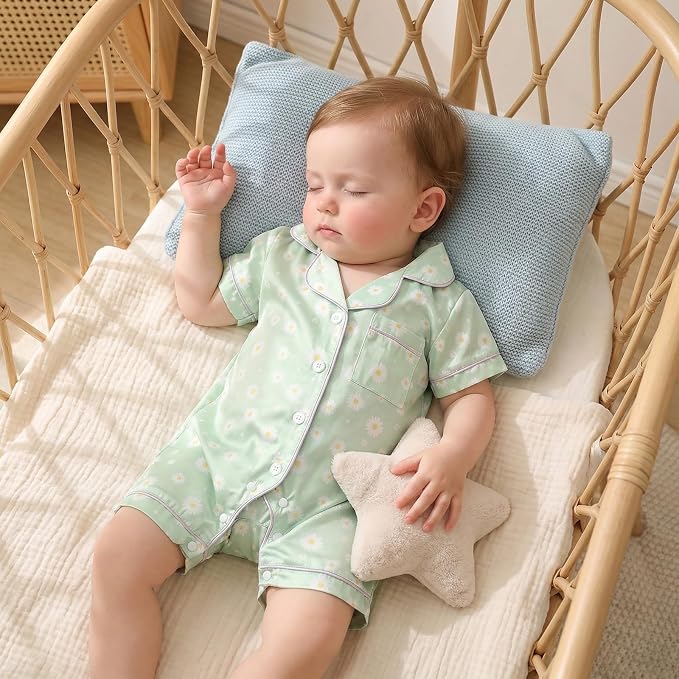 Kuriozud Baby Girl Boy Romper Pajamas Onesie Short Sleeve Button Down Pjs - Image 3