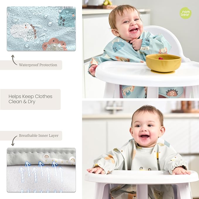 Waterproof Smock Baby Bibs for Eating | Long Sleeve Bib for Baby Led Weaning - Image 4