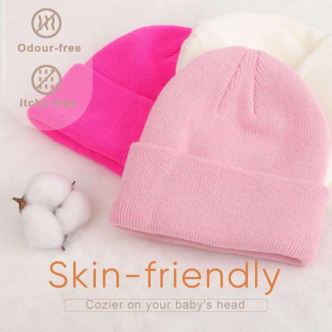 DRESHOW BQUBO 3 Pack Baby Beanies Toddler Kids Winter Hats Soft Knit Hat - Image 3