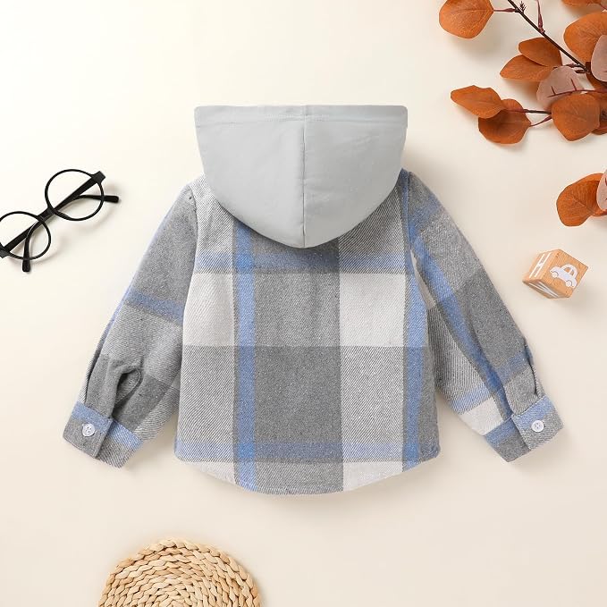 YOUNGER STAR Toddler Kids Boys Girls Flannel Hooded Plaid Shirt Button Baby Red - Image 3