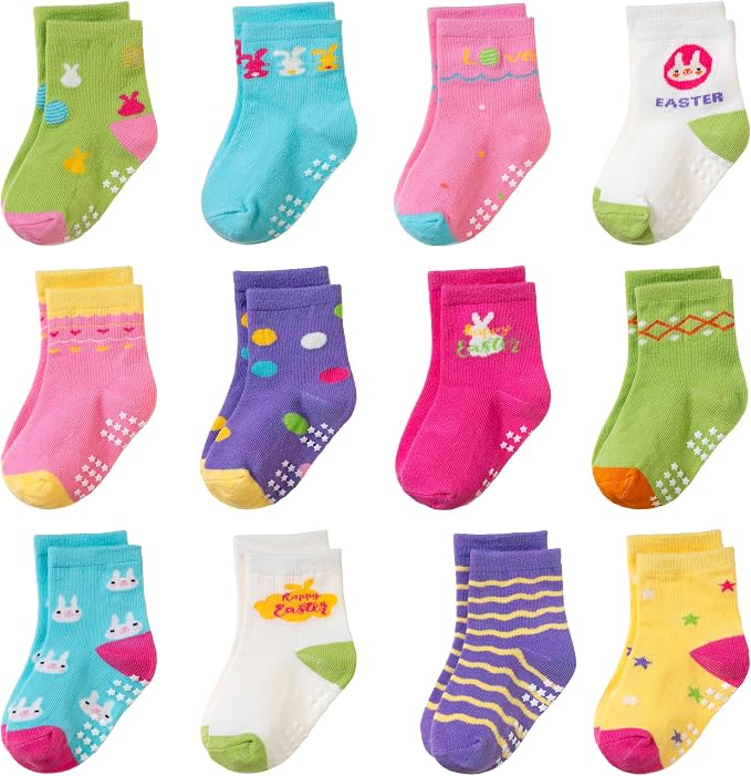 Toddler Non Slip Grips Socks Kids Anti Skid Baby Boys Girls Cotton Crew Socks by AMENLAN