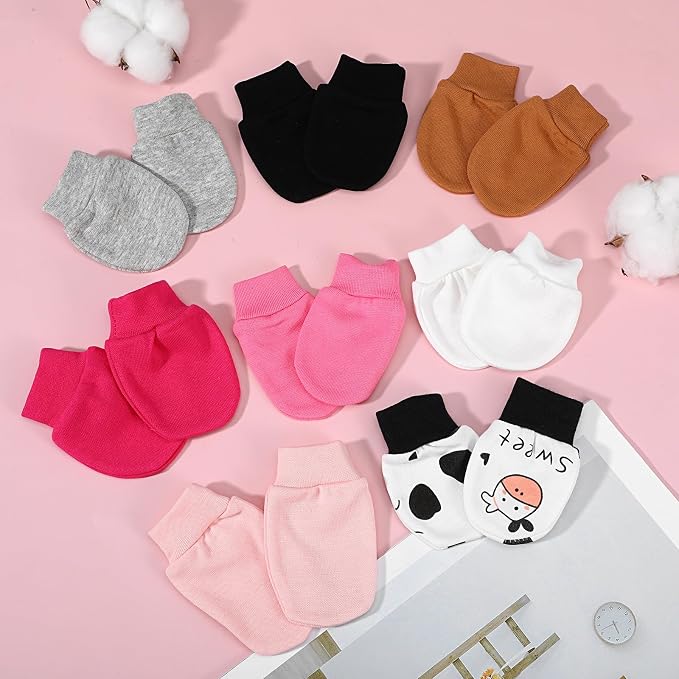 8 Pairs Newborn Infant Toddler Mittens, Elastic Cotton No Scratch Newborn Baby - Image 7