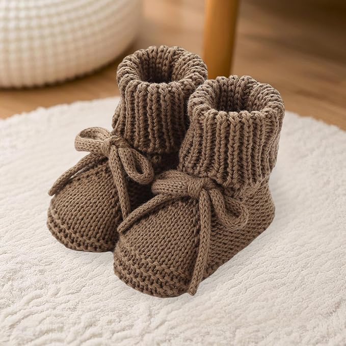 SOLILOQUY Baby Boy Girl Cozy Knit Booties Stay-On Bow Tie Newborn First Shoes - Image 3