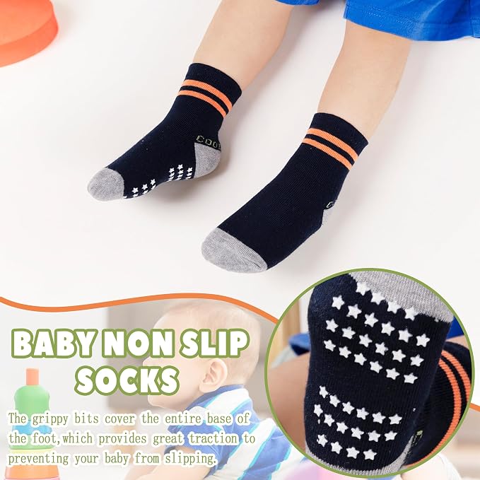Toddler Non Slip Grips Socks Kids Anti Skid Baby Boys Girls Cotton Crew Socks - Image 3