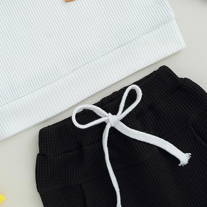 Toddler Baby Boy Fall Clothes Waffle Outfit Long Sleeve Color Blocking Sweatshirt Pullover Jogger Pant Set