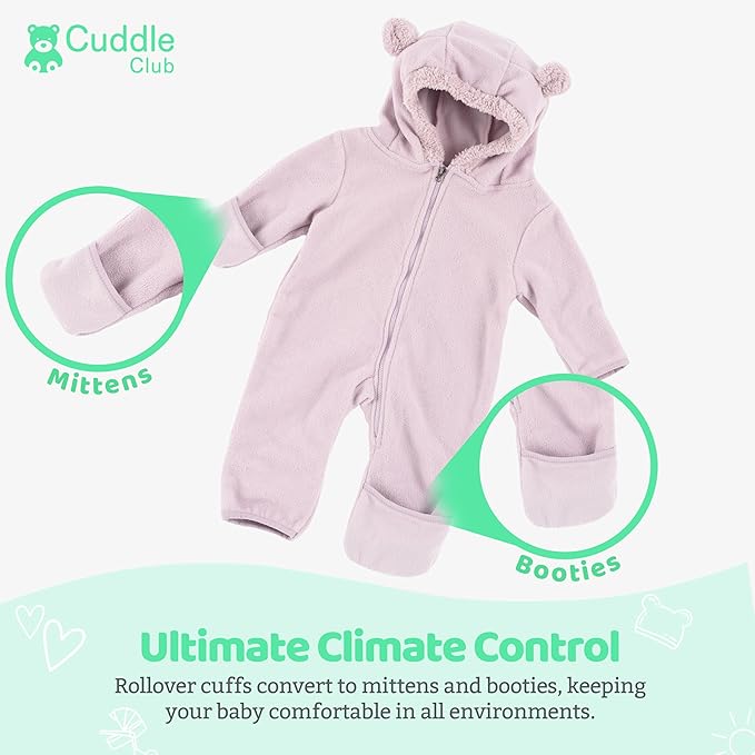 Cuddle Club Fleece Baby Bunting Bodysuit Hoodie, Newborn - Image 3