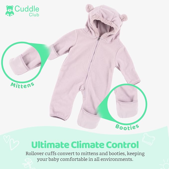 Cuddle Club Fleece Baby Bunting Bodysuit Hoodie, Newborn - Image 3