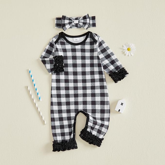 Newborn Baby Girl Clothes Jumpsuit Ruffle Romper Bodysuit Pants Headband - Image 5