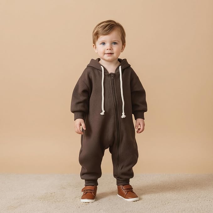 Unutiylo Unisex Baby Boys Girls Long Sleeve Infant Baby Zipper Hooded Jumpsuits - Image 2