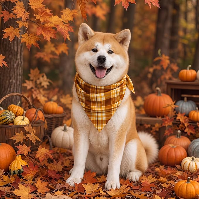 50 Pcs Fall Plaid Dog Bandanas Bulk Autumn Gingham Check Pattern - Image 5