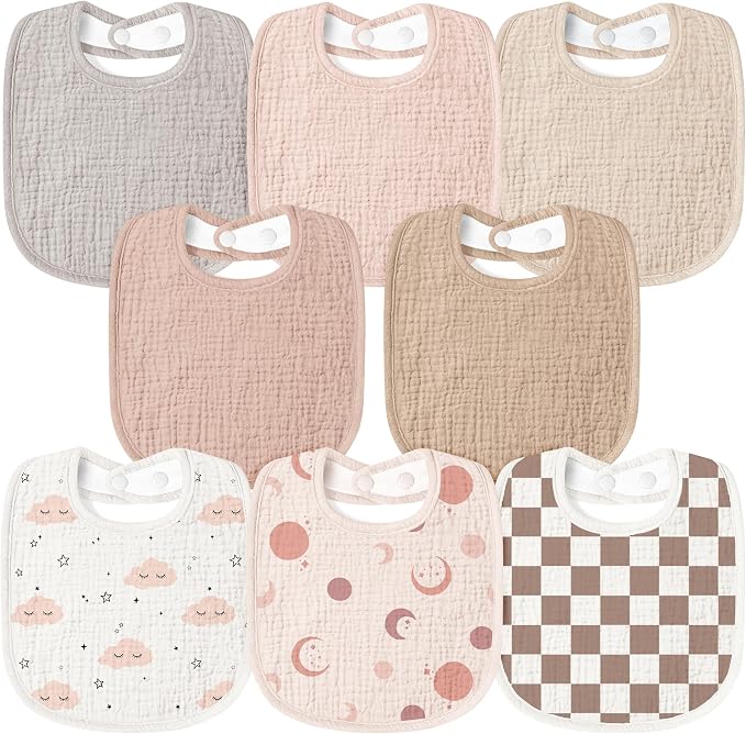 Susurration Muslin Baby Bibs 8 Pack Bandana Drool Bibs, Soft Square Adjustable by Susurration