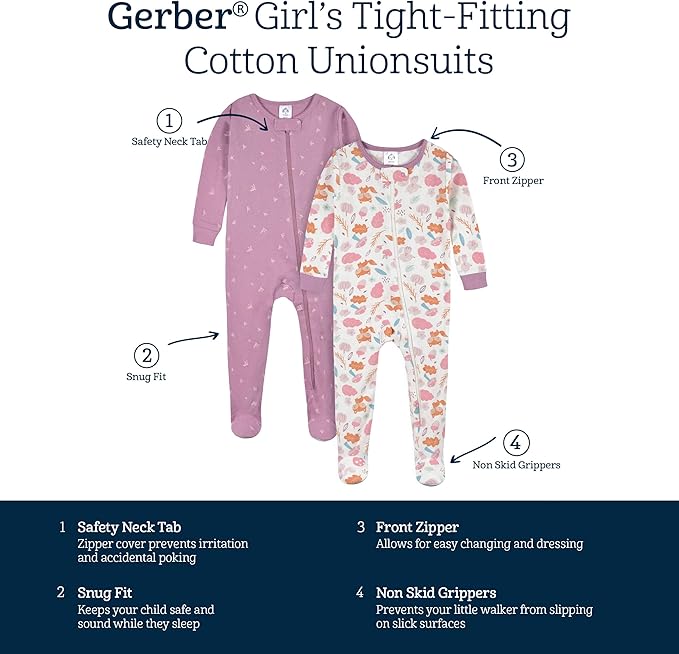 Gerber Baby Girls 4-pack Footed Pajamas - Image 7