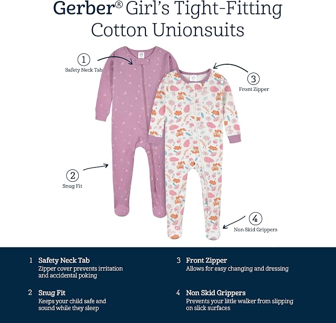 Gerber Baby Girls 4-pack Footed Pajamas - Image 6