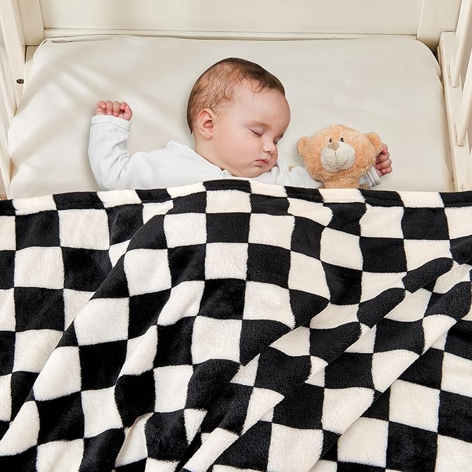 Yurhap Checkered Baby Blanket Fleece Baby Blankets - Image 3