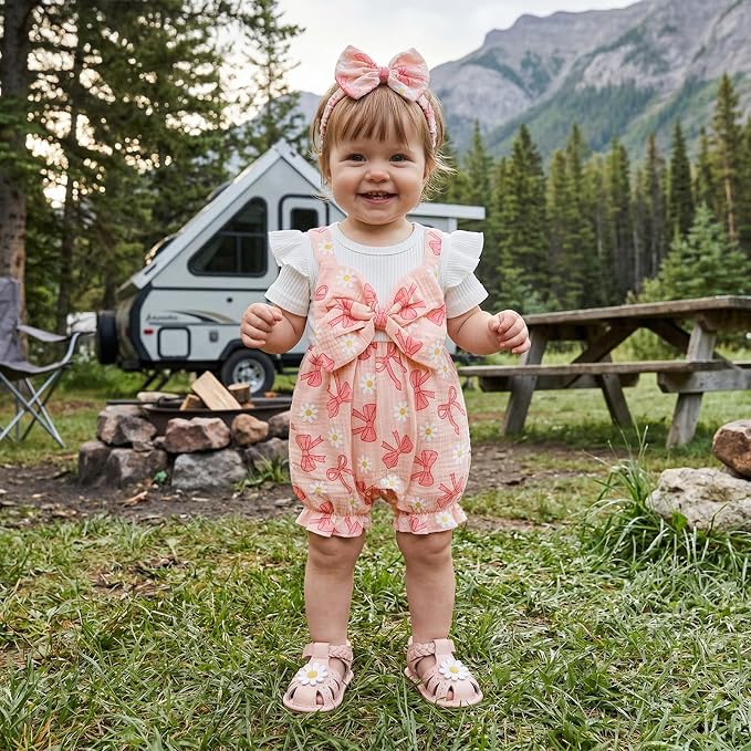 YINGISFITM Newborn Baby Girl Summer Clothes Short Sleeve Bubble Romper Bow - Image 2