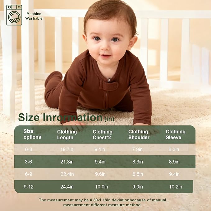 Hikido Baby Romper 100% Organic Cotton Pajamas One Piece Long Sleeve Zipper - Image 7