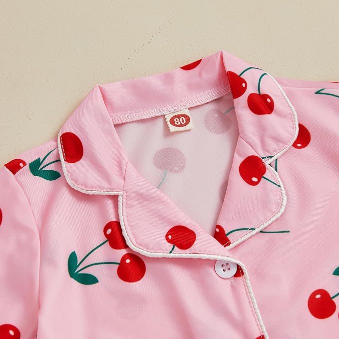 Kuriozud Toddler Baby Girl Pajamas Set Summer Floral Short Sleeve Button Down - Image 5