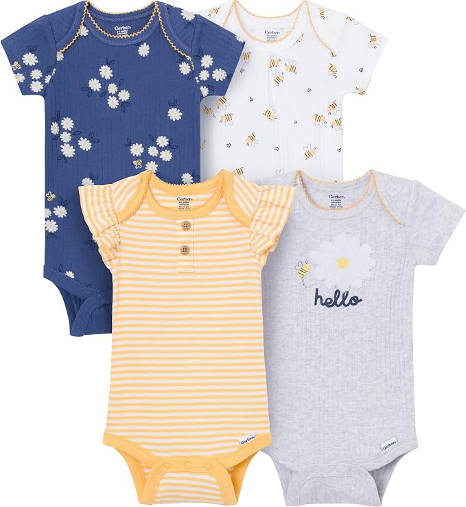 Gerber Baby Girls 4-Pack Short Sleeve Onesies Bodysuits by Gerber