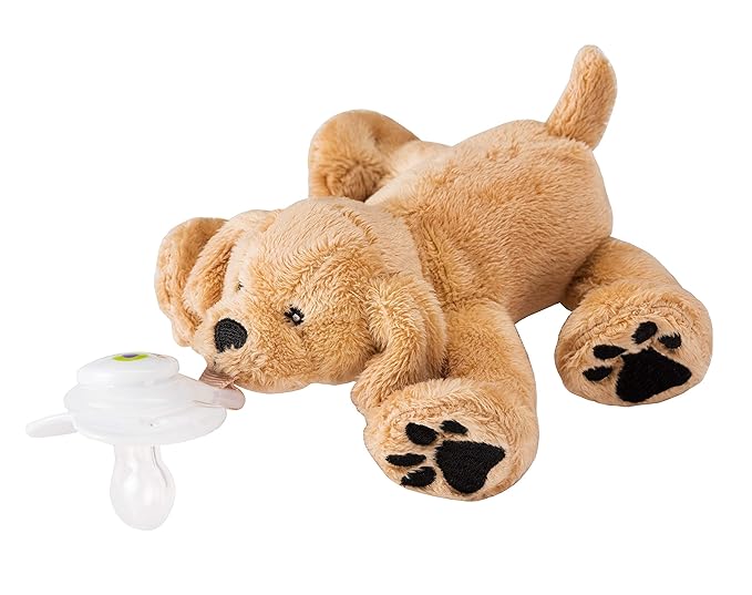 Nookums Paci-Plushies Buddies - Retriever Pacifier Holder - Adapts to Name Brand Pacifiers, Suitable for All Ages, Plush Toy Includes Detachable Pacifier