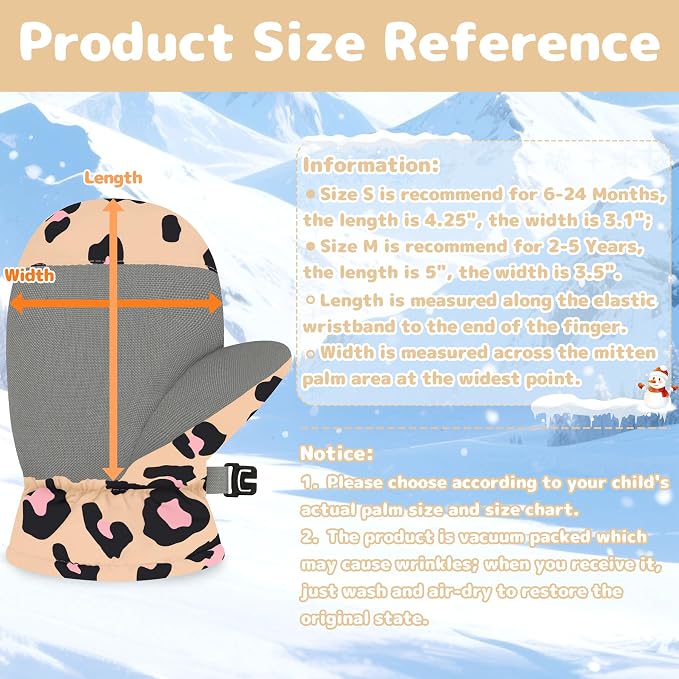 Olreco Baby Toddler Mittens Waterproof Infant Baby Winter Mittens Toddler Snow - Image 6